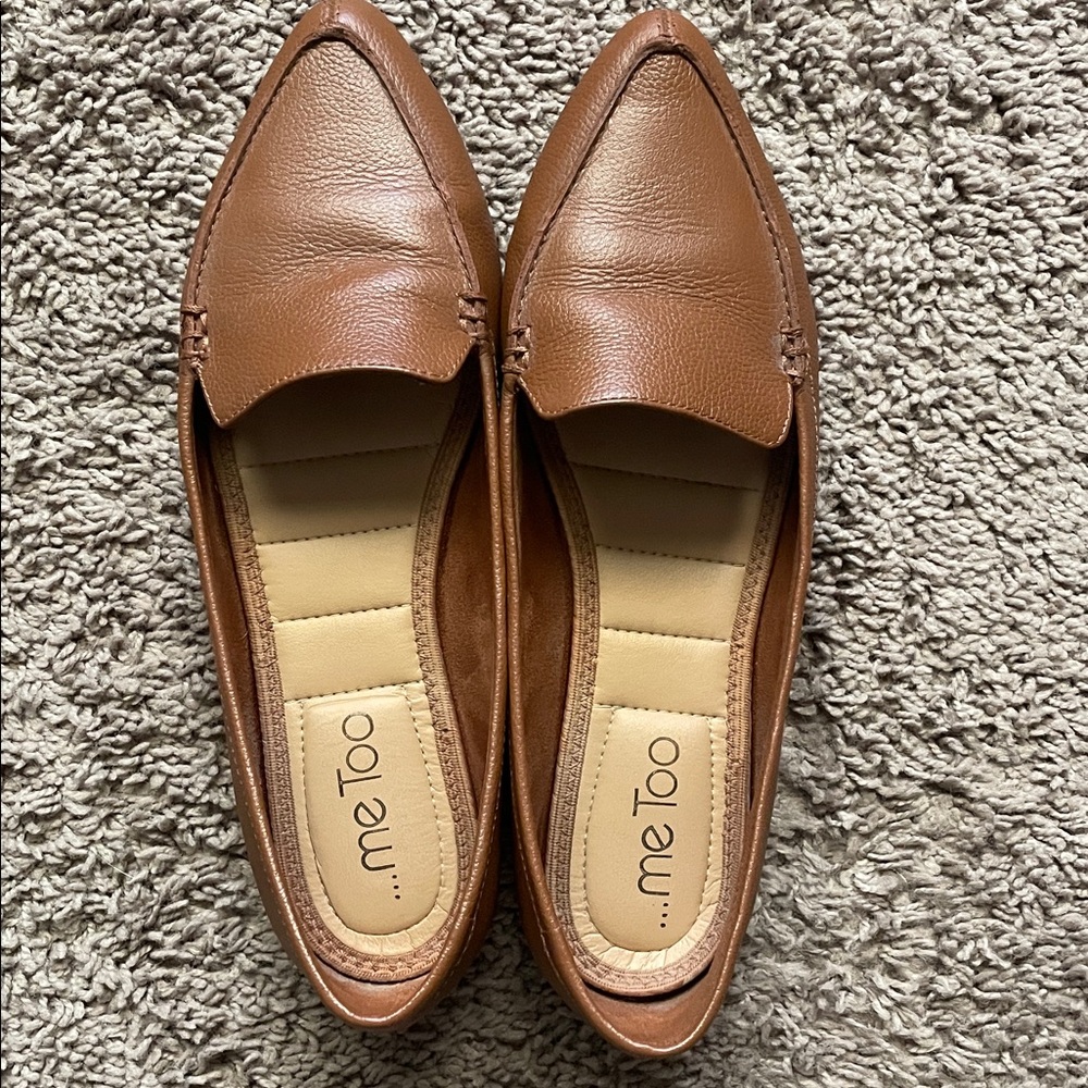 Me Too Brown Leather Pointed Toe Flats